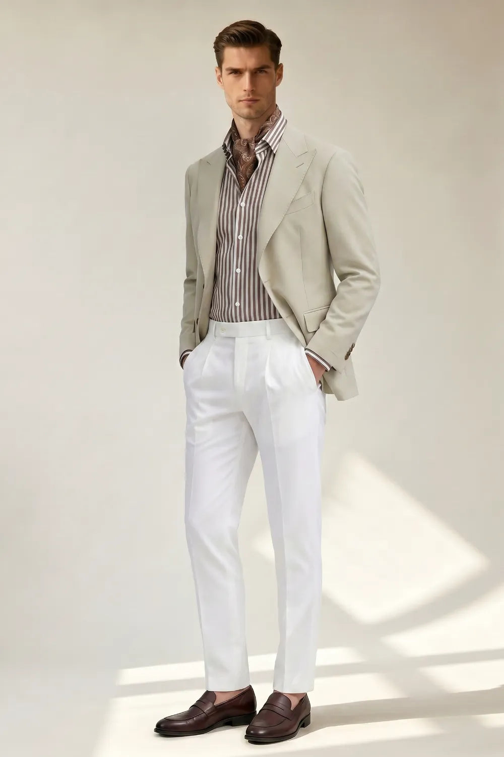 Men's Light Beige Peak Lapel 2-Piece Suit