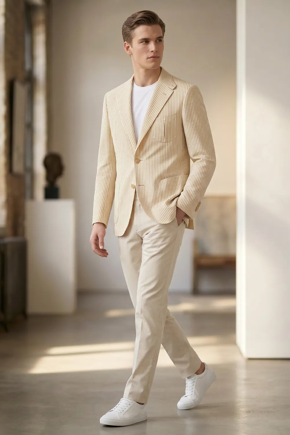 Men's Modern Pinstripe Seersucker 2 Piece Suit