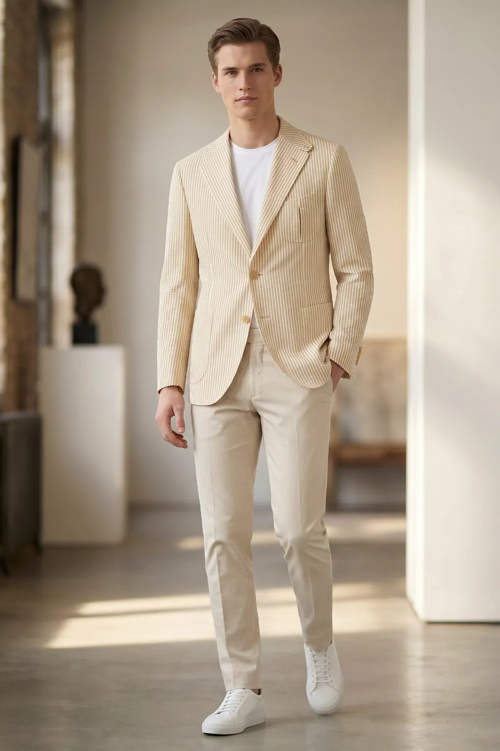 Men's Modern Pinstripe Seersucker 2 Piece Suit