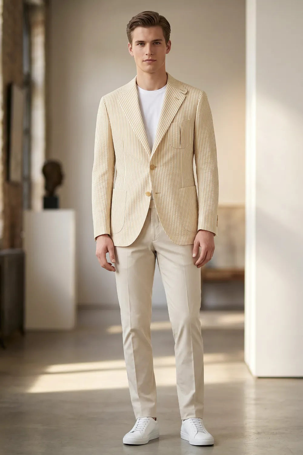 Men's Modern Pinstripe Seersucker 2 Piece Suit