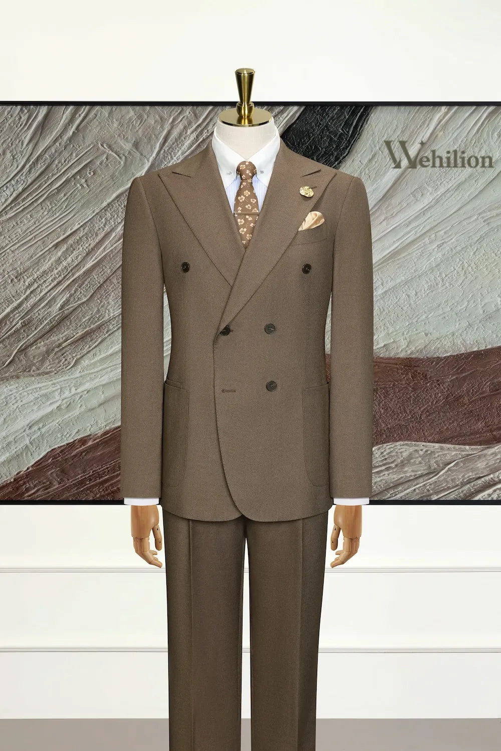 Men's Stylish Coffee Double Breasted 3 Piece Suits