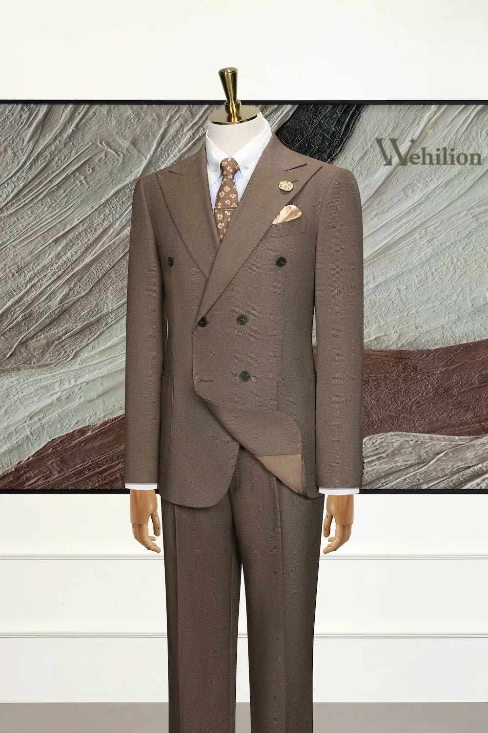 Men's Stylish Coffee Double Breasted 3 Piece Suits