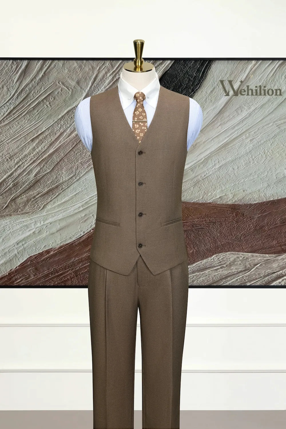 Men's Stylish Coffee Double Breasted 3 Piece Suits