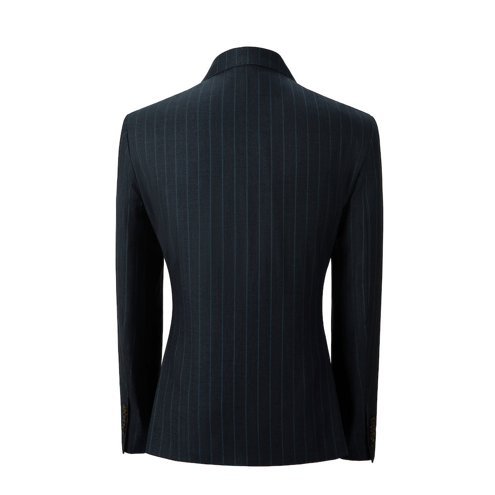 Chalk stripe double-breasted men's blazer front view – wedding designer suit