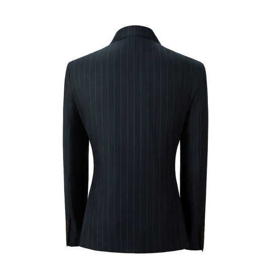 Chalk stripe double-breasted men's blazer front view – wedding designer suit