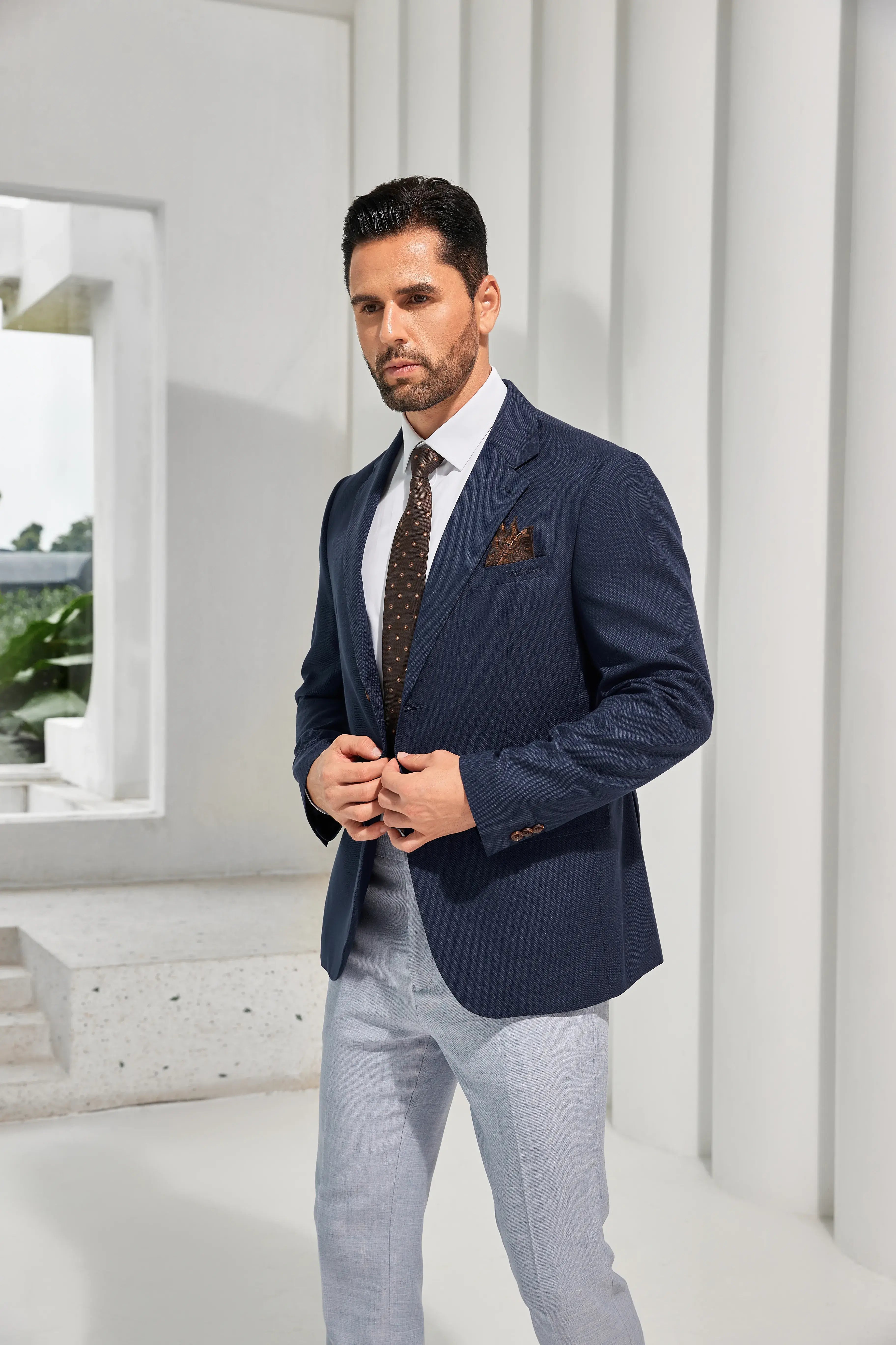 Men's Dark Blue Two-Button Blazer