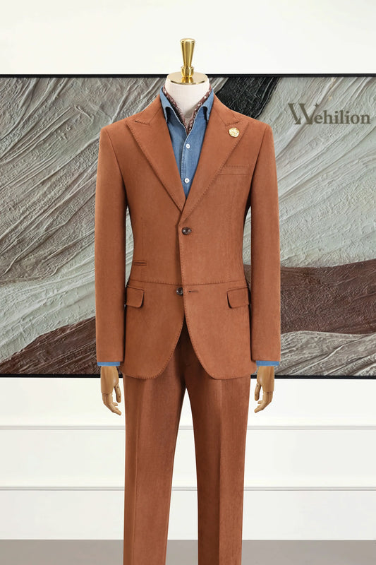 Men's Dark Brown Suede 2 Piece Suits