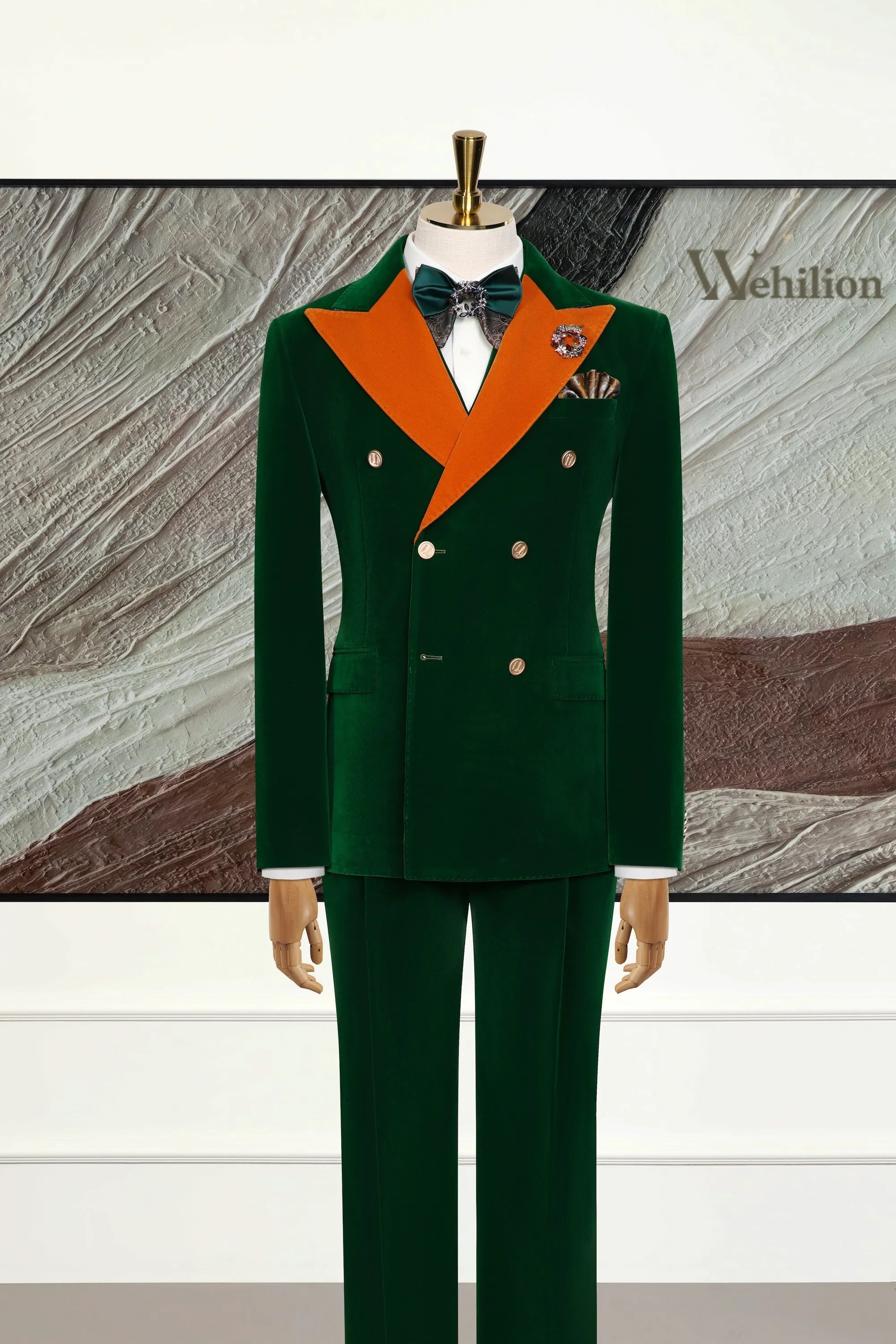Vintage Flair Double Breasted Velvet Suit Prom Suits | Wehilion