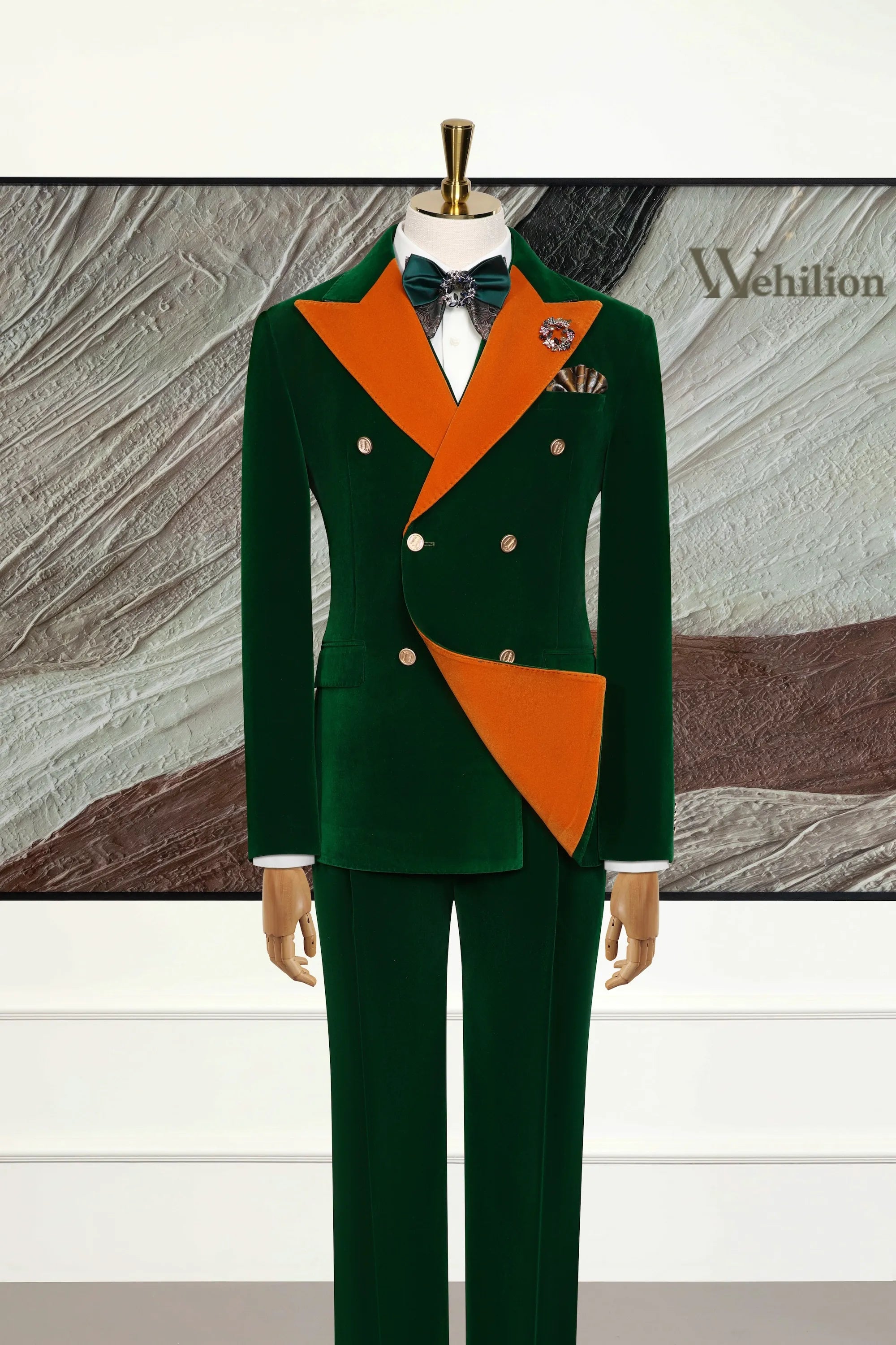 Men's Corduroy Two-Tone Peak Lapel 3 Piece Suits