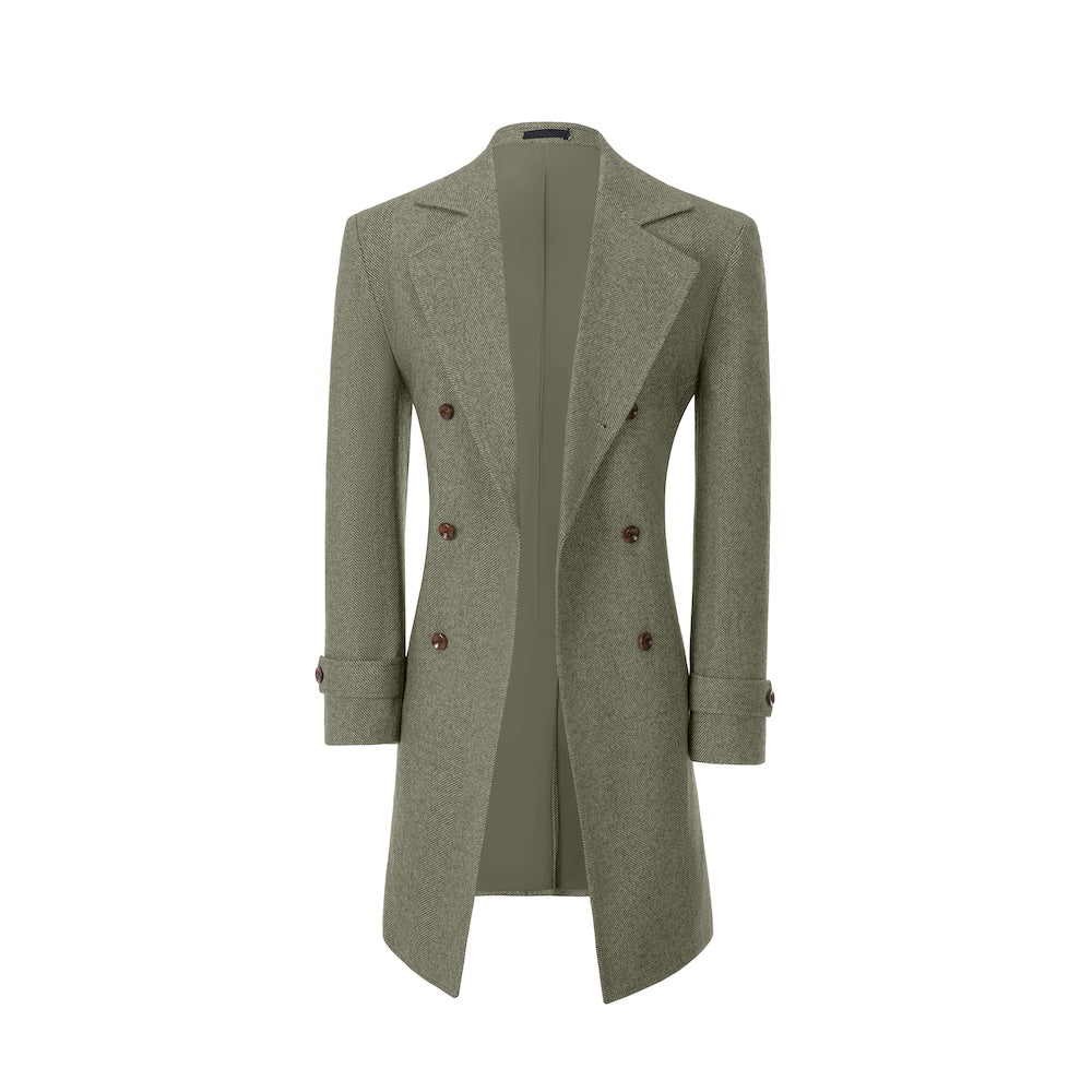 Dark green winter overcoat for men – open front wool design