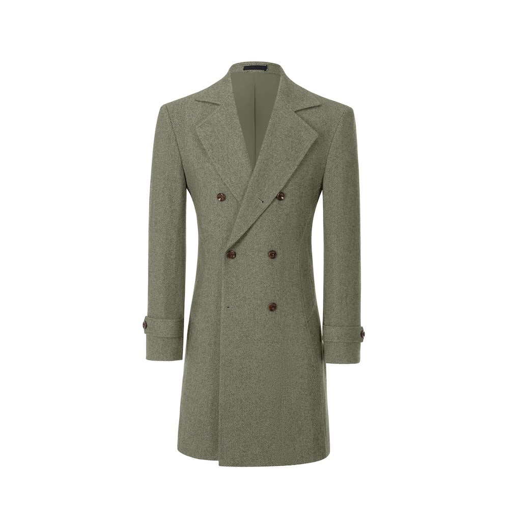 Dark green long winter coat for men – double-breasted front view