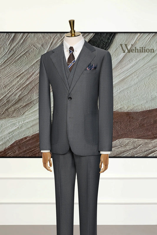 Men's Dark Grey Pinstripe Wool Blend 3 Piece Suits