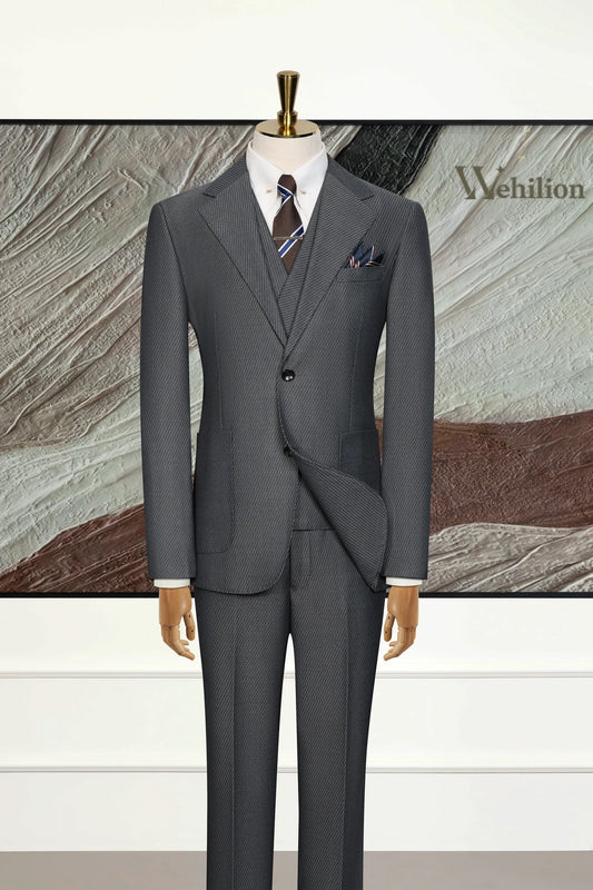 Men's Dark Grey Pinstripe Wool Blend 3 Piece Suits
