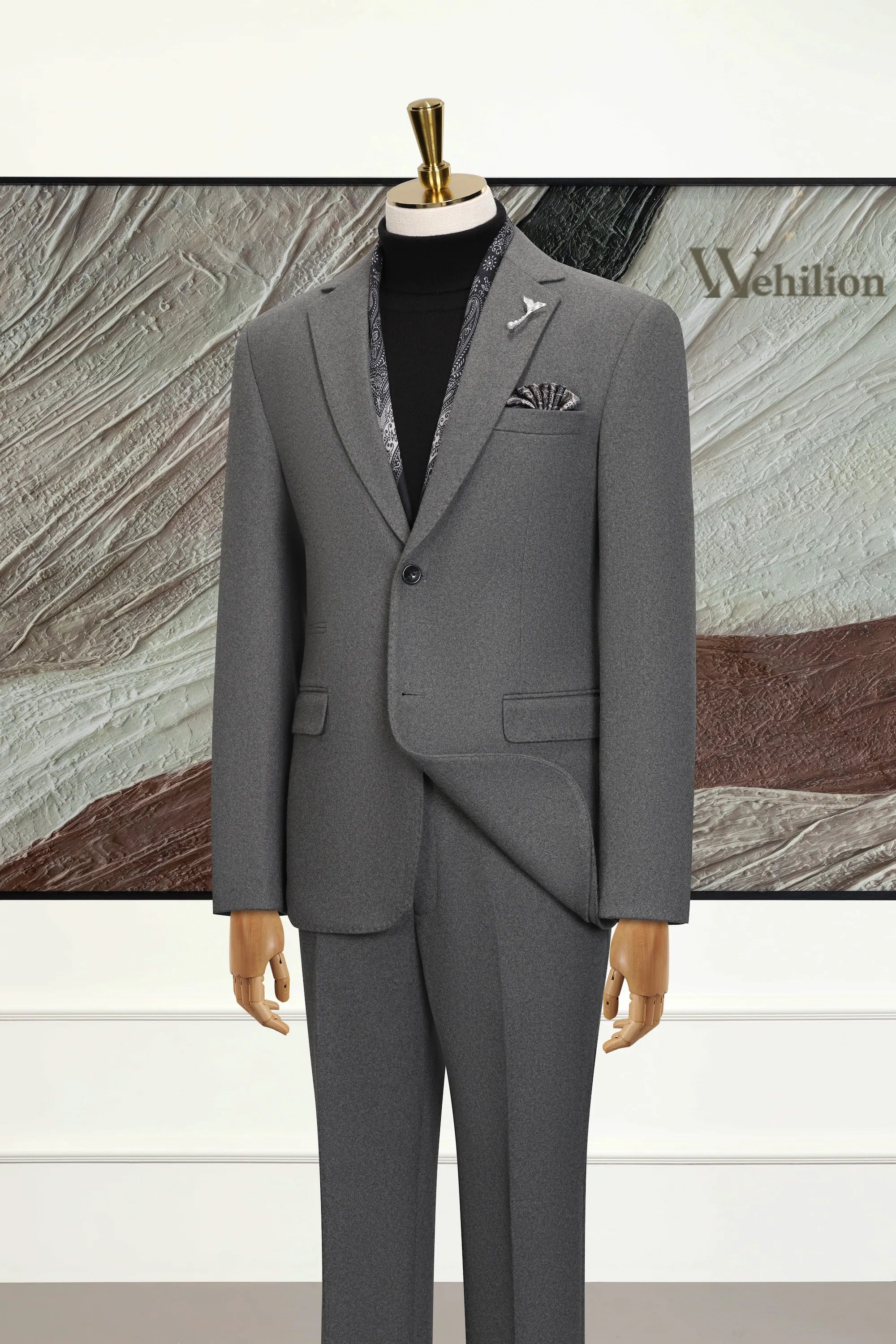 Men's Dark Grey Wool Blend 3 Piece Suits