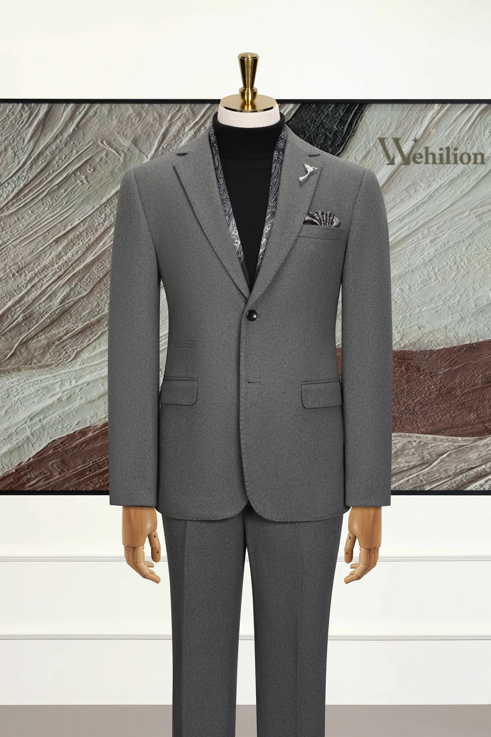 Men's Dark Grey Wool Blend 3 Piece Suits