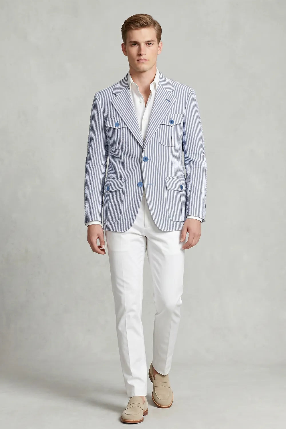 Men's Lightweight Seersucker 2 Piece Suit