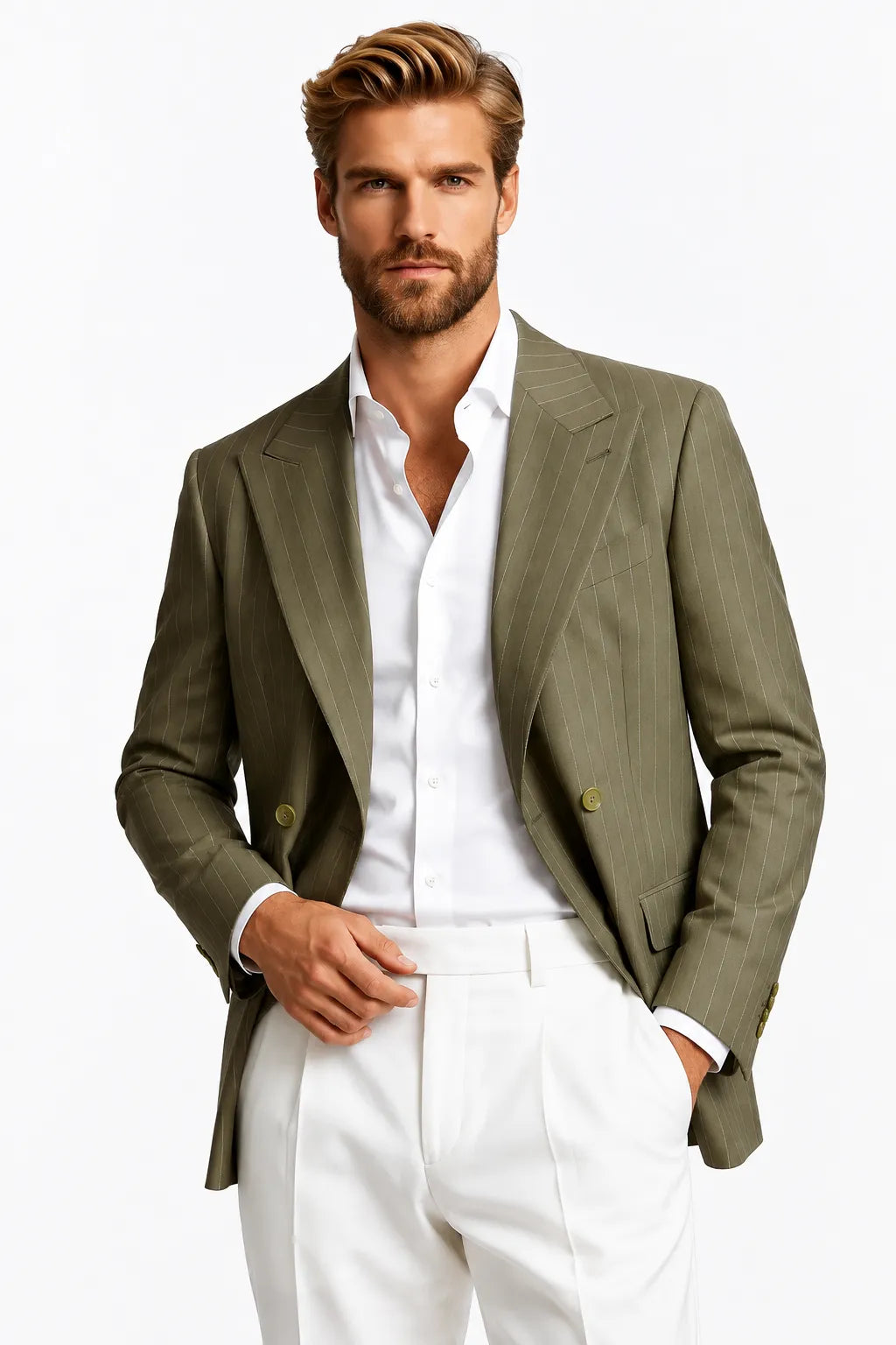 Men's Green Double Breasted 2 Piece Suit