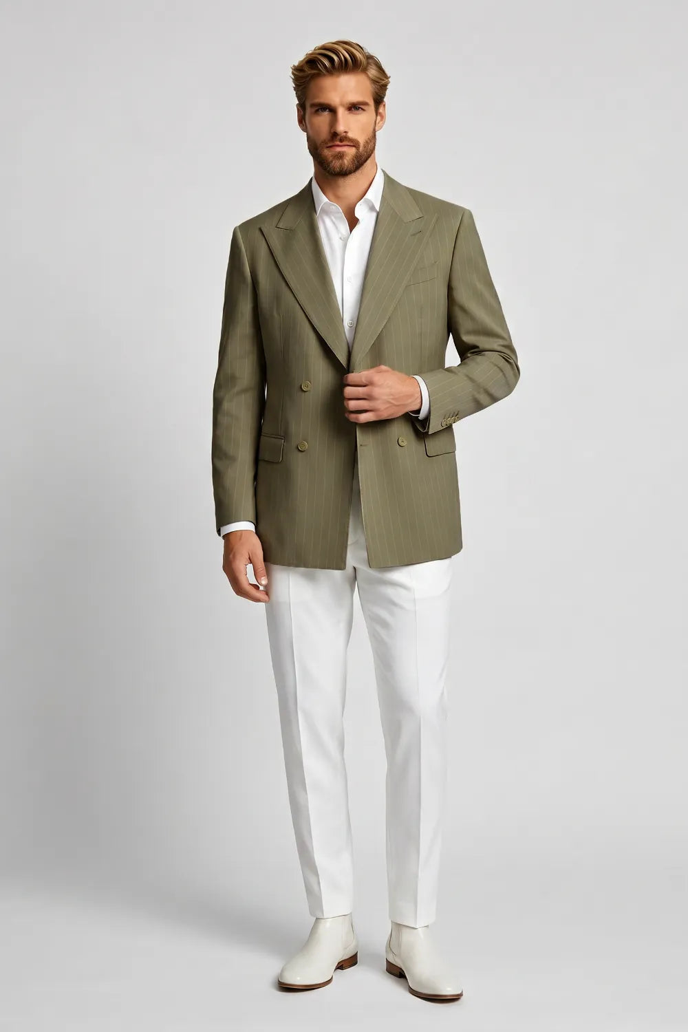 Men's Green Double Breasted 2 Piece Suit