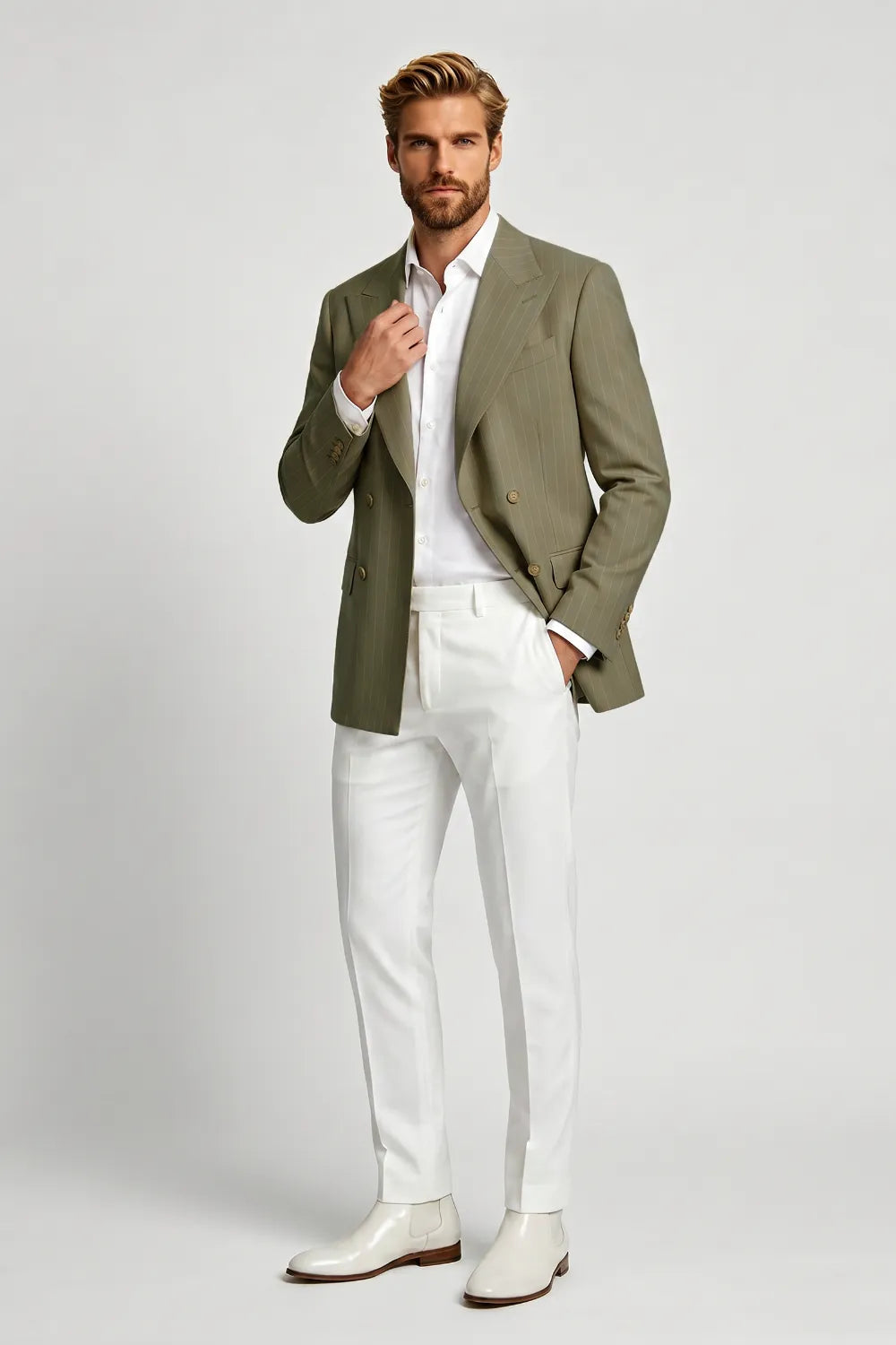 Men's Green Double Breasted 2 Piece Suit