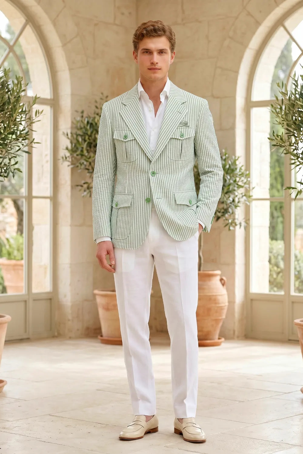 Men's Lightweight Seersucker 2 Piece Suit