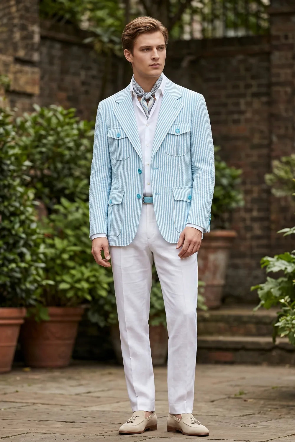 Men's Lightweight Seersucker 2 Piece Suit