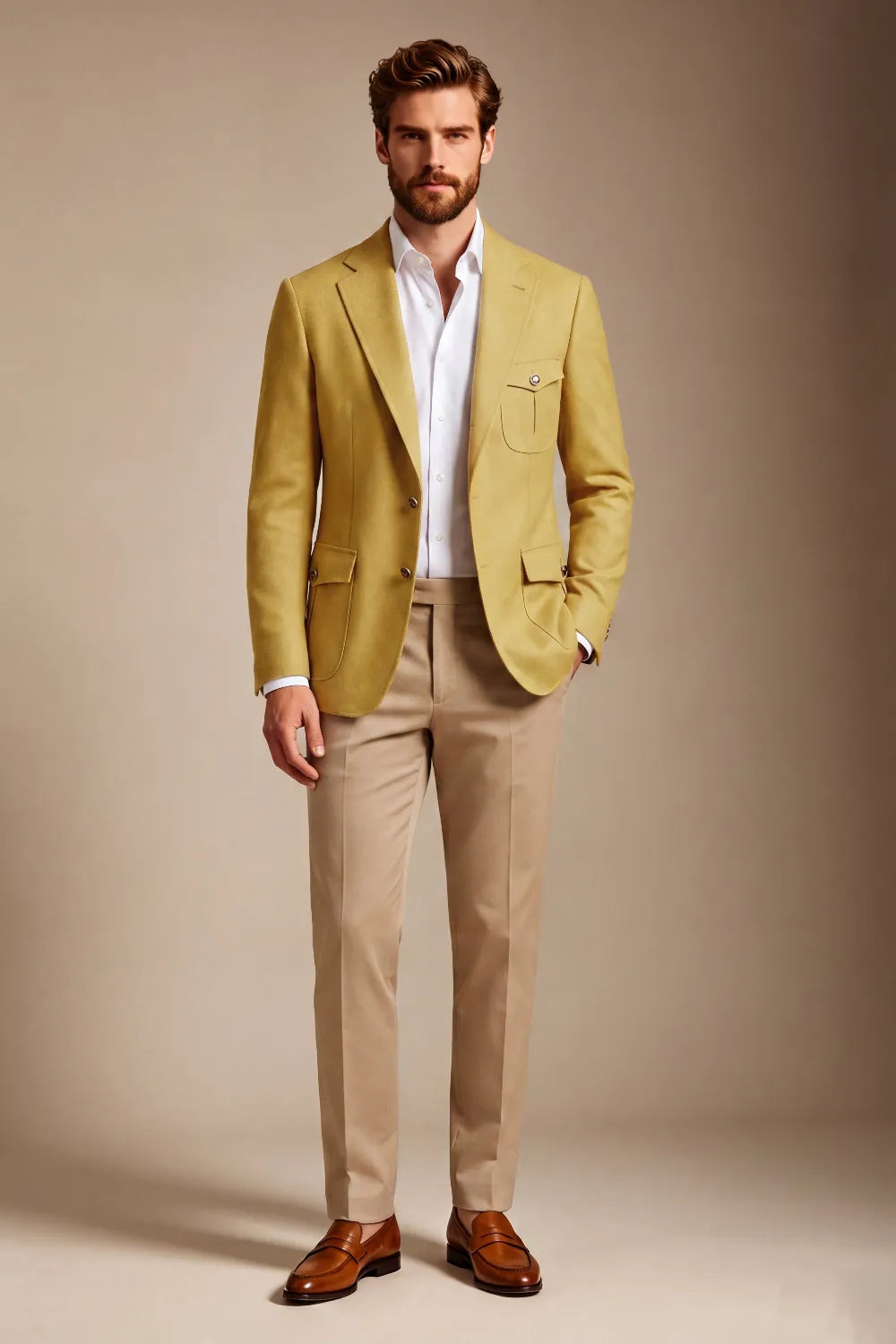 Men's Mustard Yellow Safari 2 Piece Suit