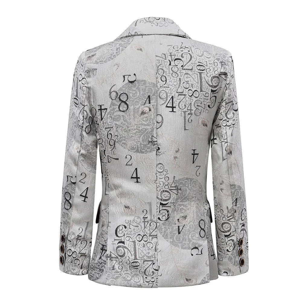 Back view of patterned boys blazer with number design – standout suit for special occasions