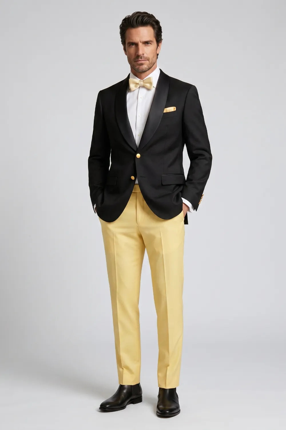 Men's Black and Gold Shawl Lapel 2-Piece Tuxedo Suit
