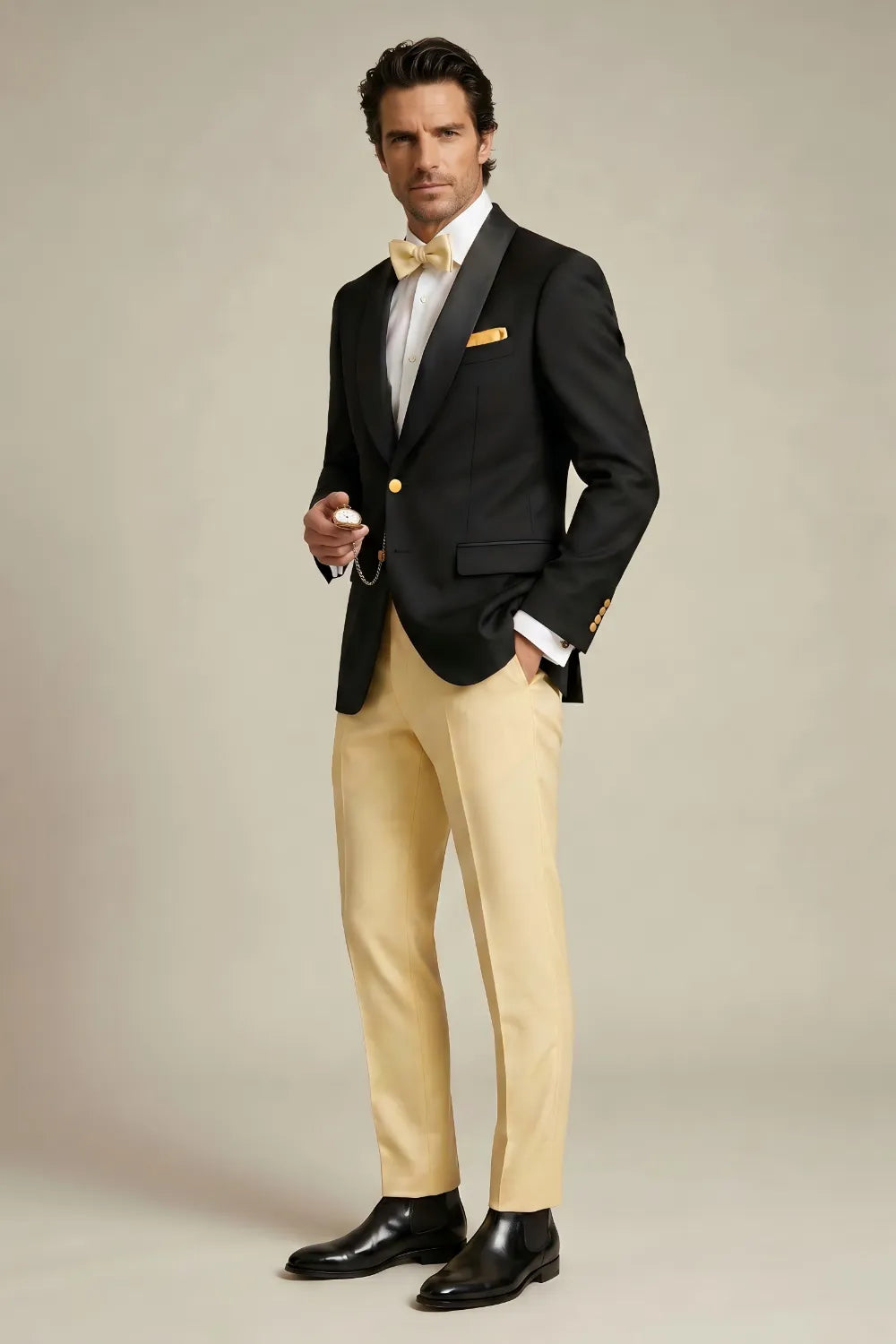 Men's Black and Gold Shawl Lapel 2-Piece Tuxedo Suit