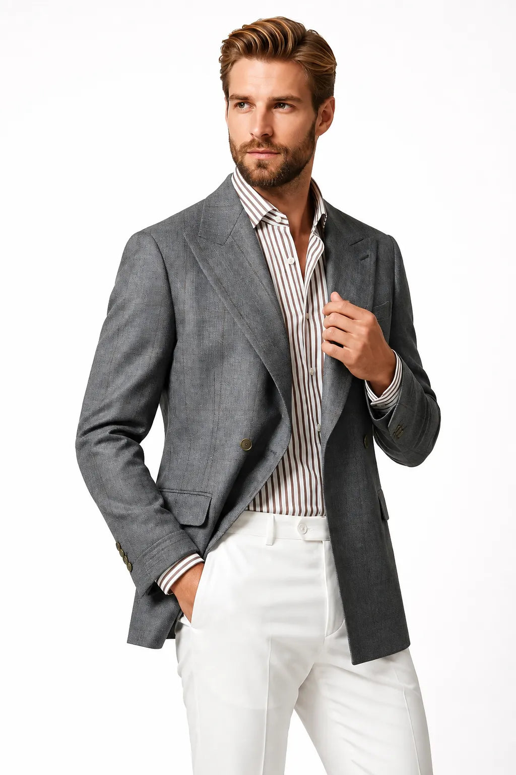 Men's Tailored Grey Double Breasted 2 Piece Suit