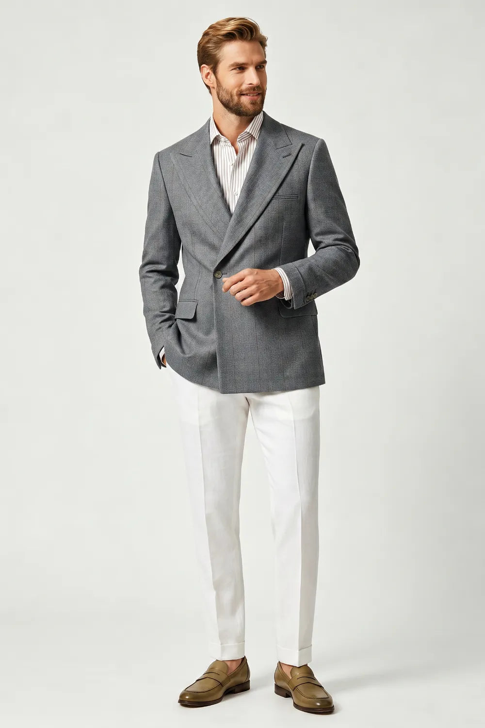 Men's Tailored Grey Double Breasted 2 Piece Suit