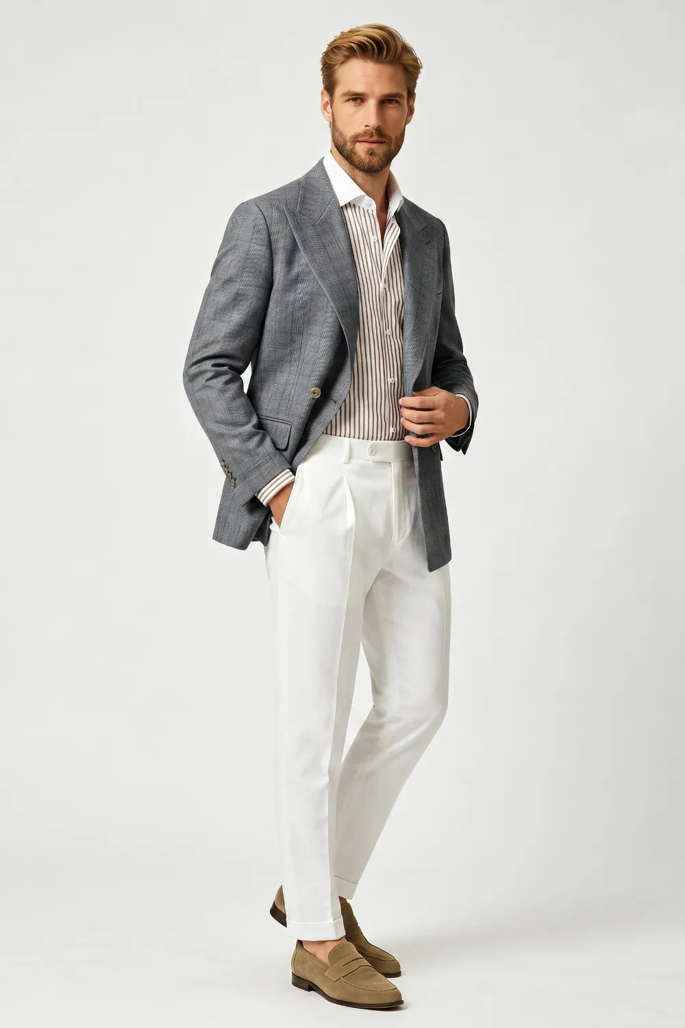 Men's Tailored Grey Double Breasted 2 Piece Suit