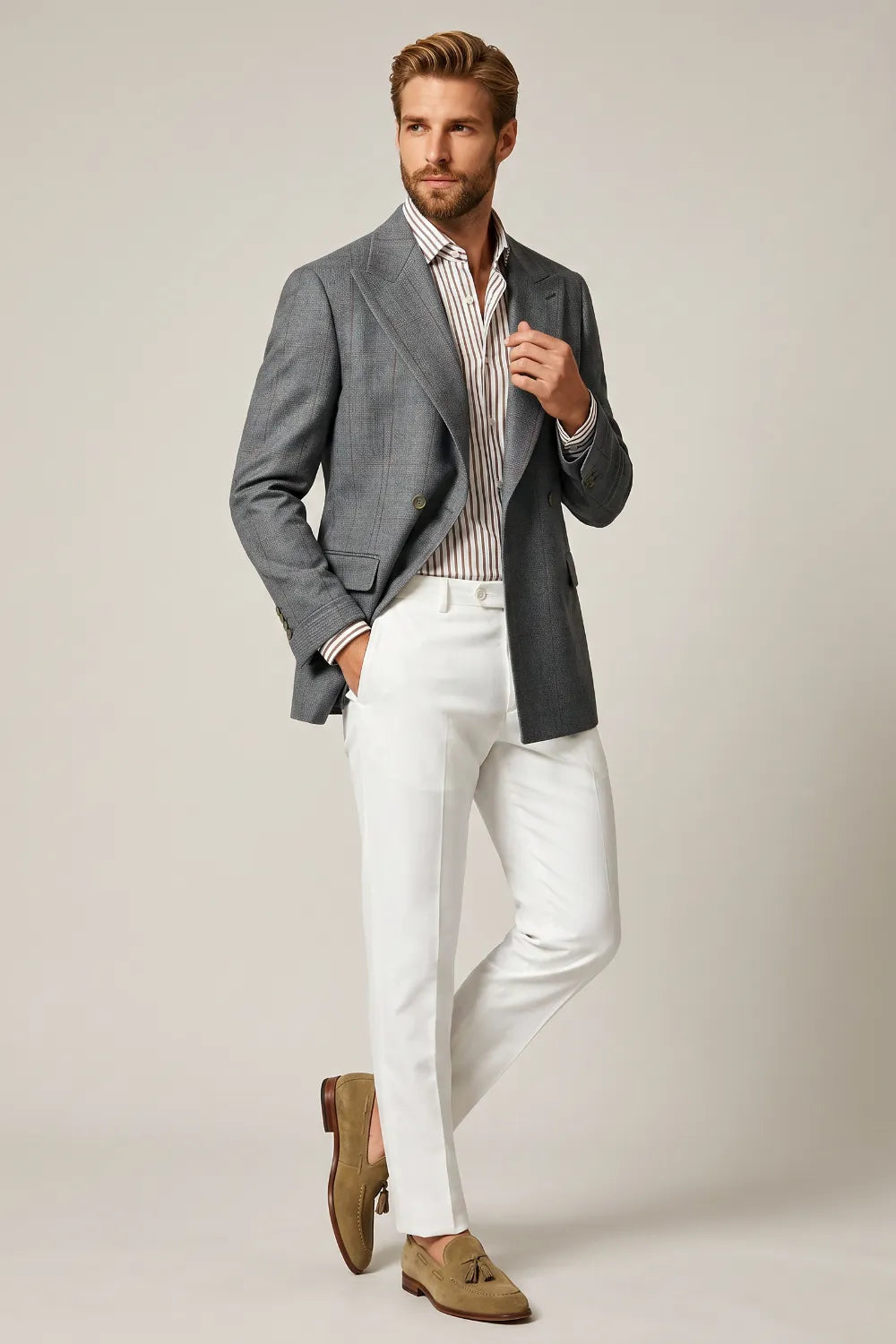 Men's Tailored Grey Double Breasted 2 Piece Suit