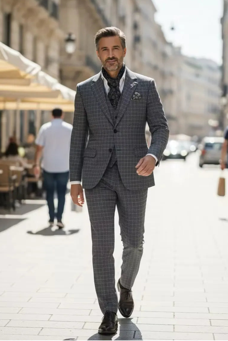 Men's Wool-Blend Herringbone 3 Piece Suits