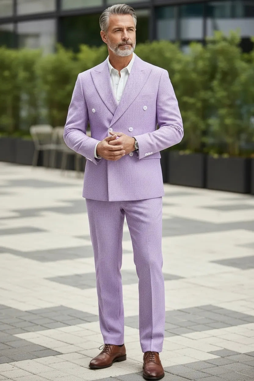 Men's Summer Double Breasted Seersucker 2 Piece Suits