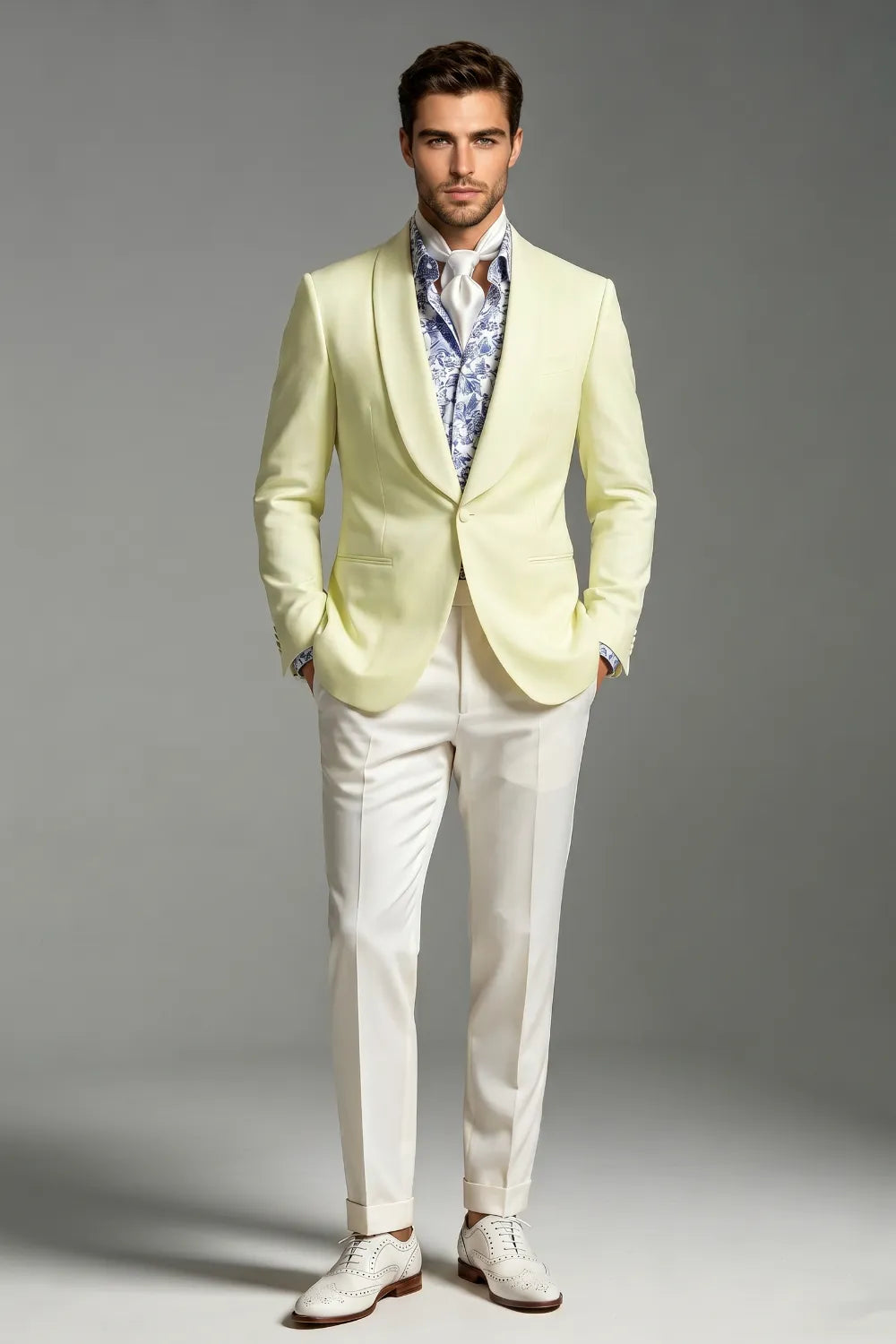 Men's Light Yellow Shawl Lapel Slim Fit 2-Piece Suit