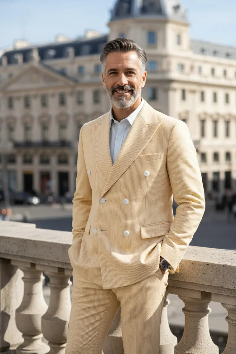 Men's Summer Double Breasted Seersucker 2 Piece Suits