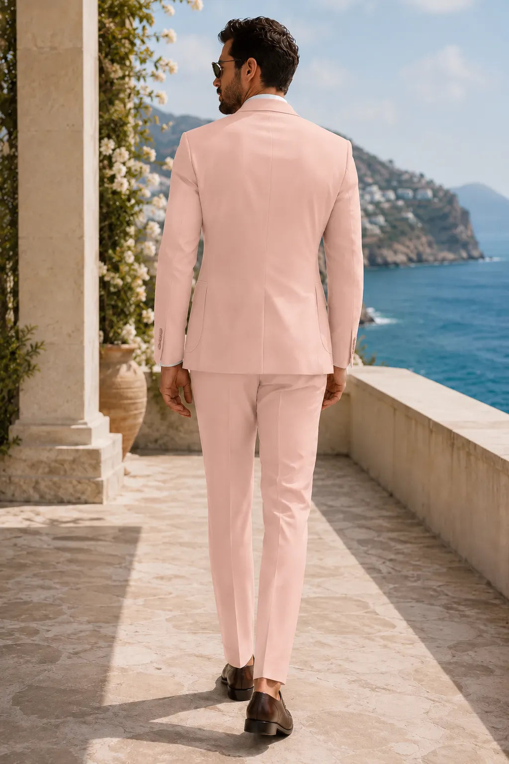 Men's Tailored Peak Lapel Linen 2 Piece Suit