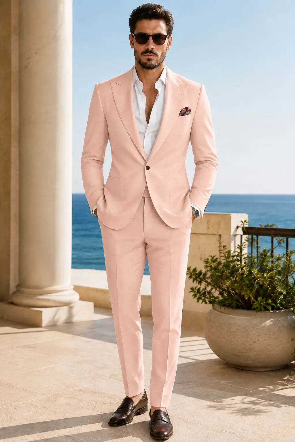 Men's Tailored Peak Lapel Linen 2 Piece Suit