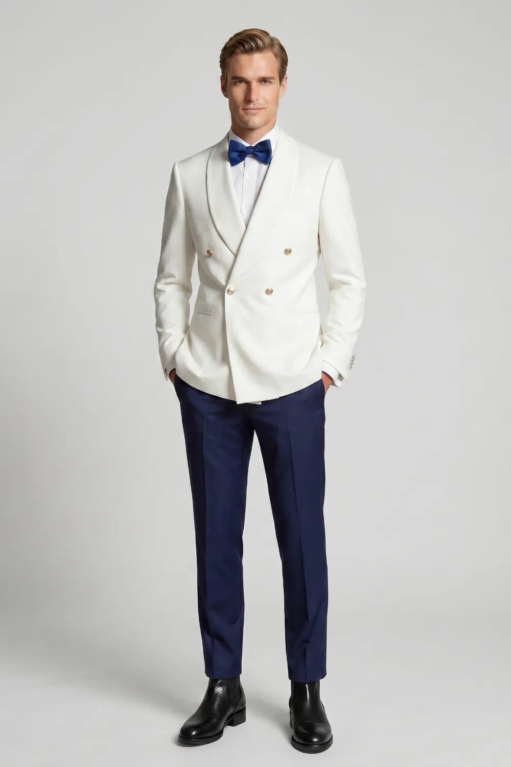 Men's White Double Breasted Shawl Lapel Blazer