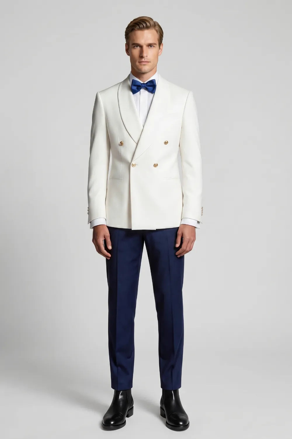 Men's White Double Breasted Shawl Lapel Blazer
