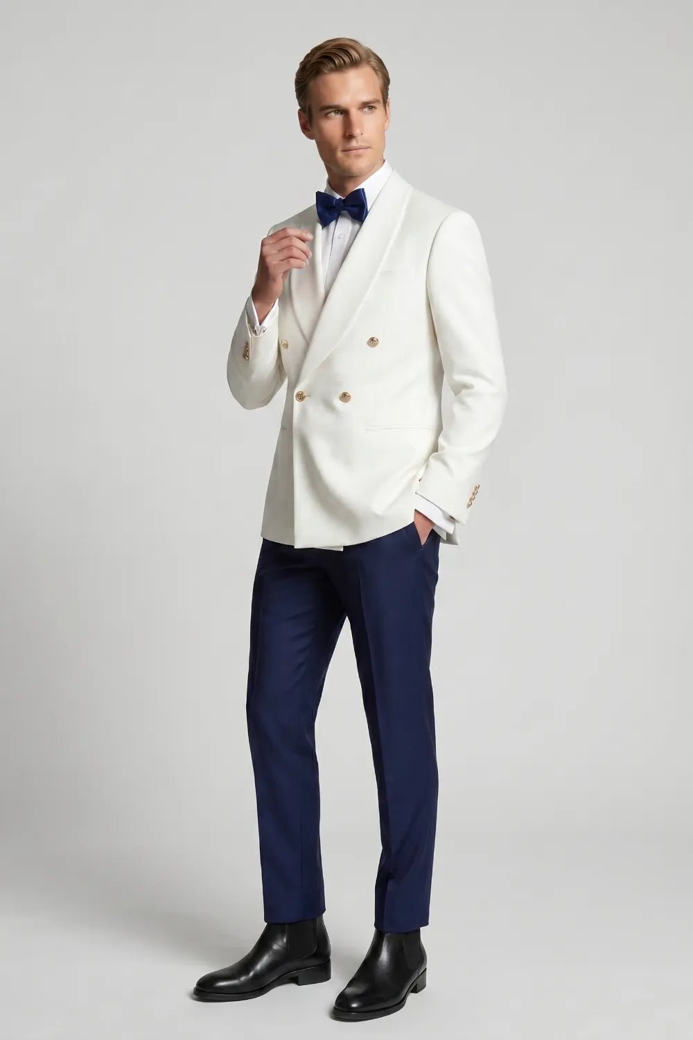 Men's White Double Breasted Shawl Lapel Blazer