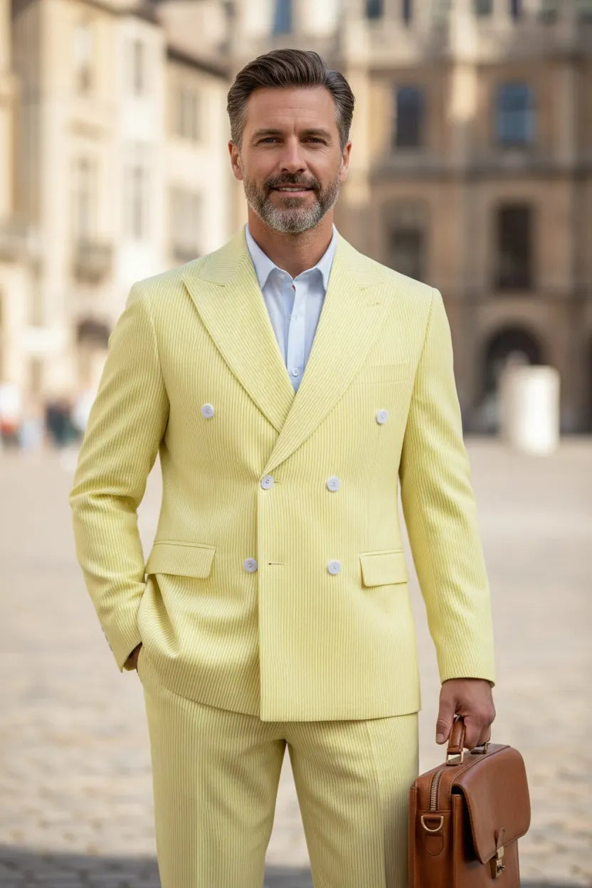 Men's Summer Double Breasted Seersucker 2 Piece Suits