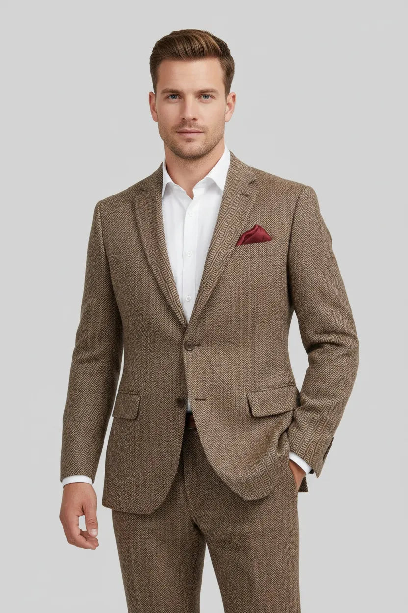 Men's Brown Herringbone 2 Piece Suit