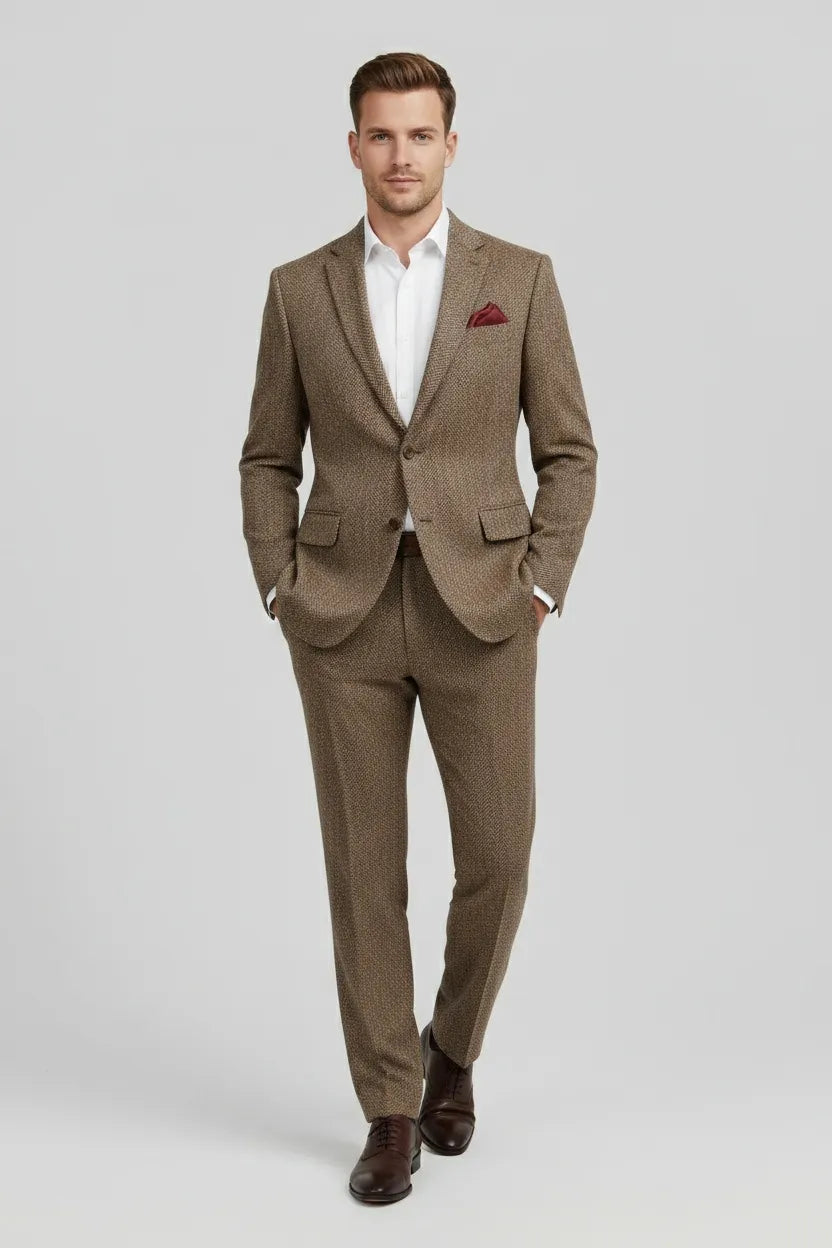Men's Brown Herringbone 2 Piece Suit