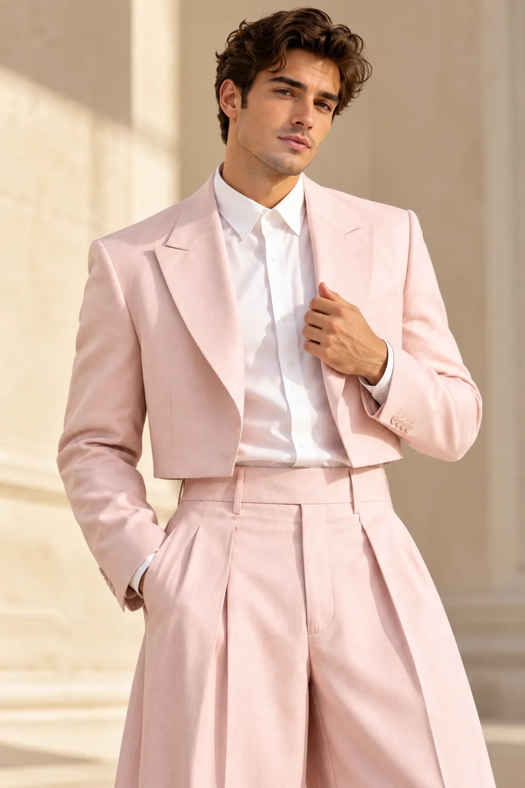 Men's Cropped Blazer Wide Leg 2 Piece Suit