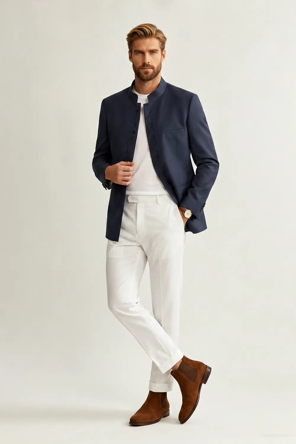 Men's Tailored Navy Blue 2 Piece Suit