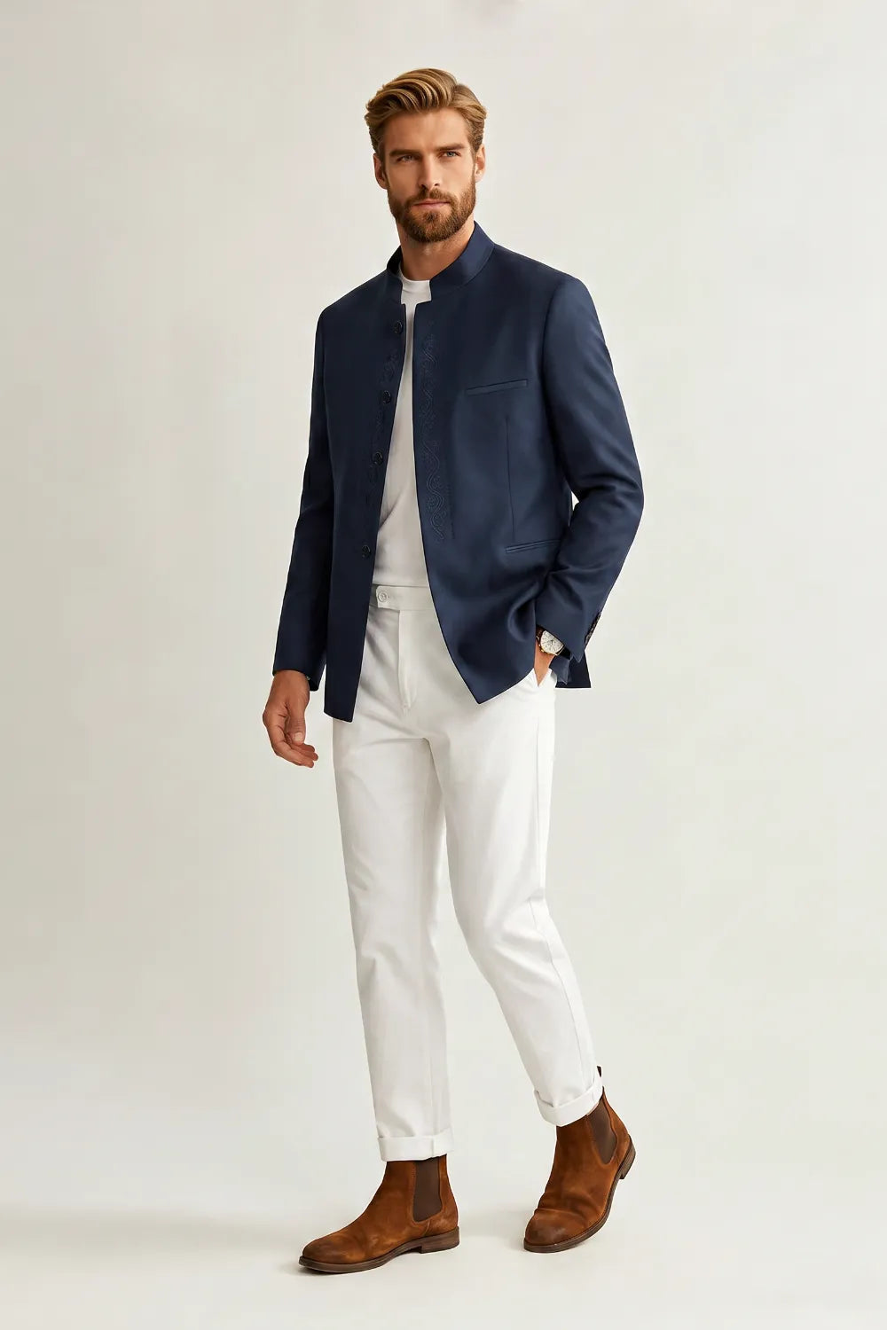 Men's Tailored Navy Blue 2 Piece Suit