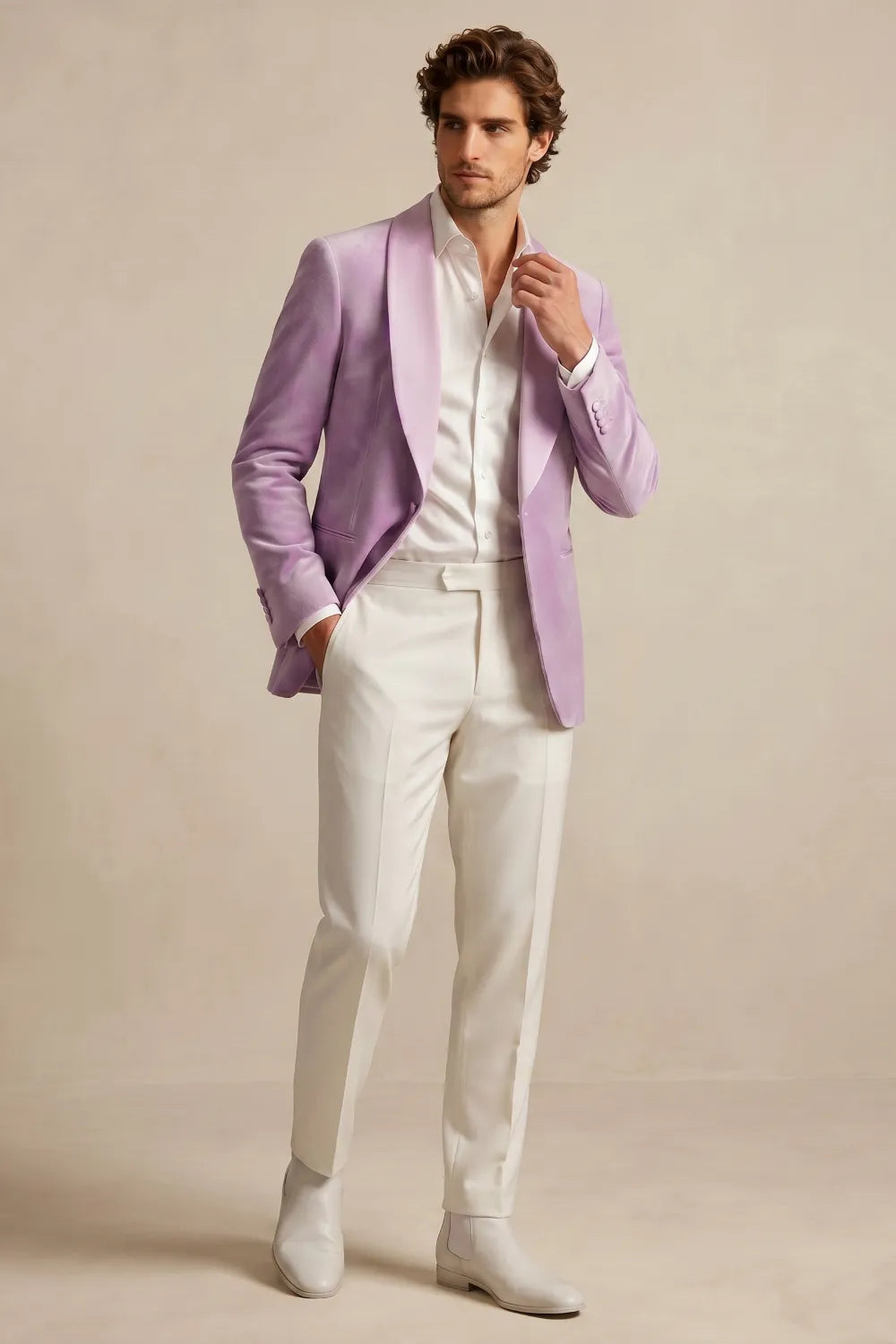 Men's Lavender Velvet Shawl Lapel 2-Piece Suit
