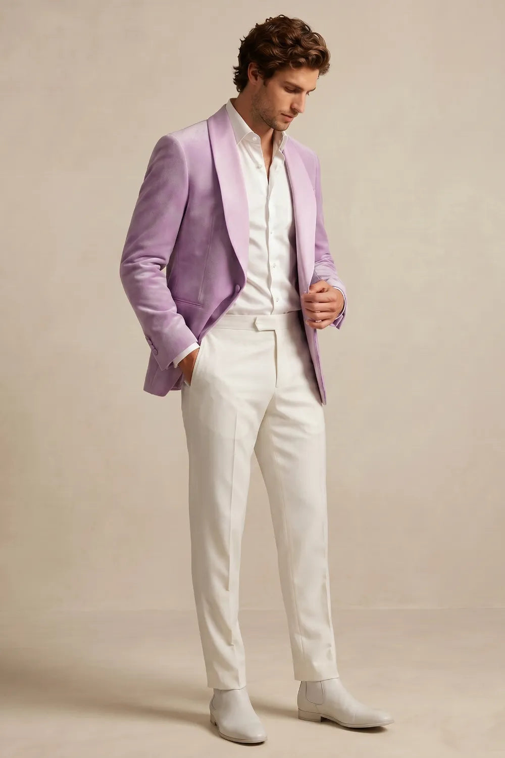 Men's Lavender Velvet Shawl Lapel 2-Piece Suit
